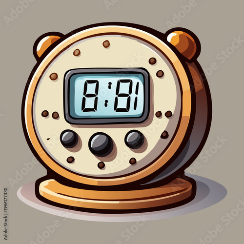 Retro analog alarm clock in brown for vintage home decoration and classic bedside table and morning wake-up call