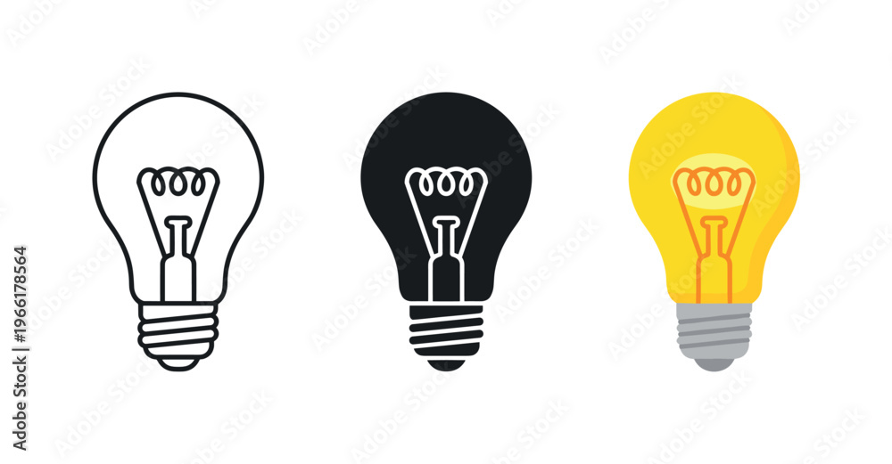Naklejka premium Three light bulb icons representing ideas, innovation, and creativity