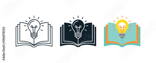 Open book with a glowing light bulb symbolizing new ideas and knowledge
