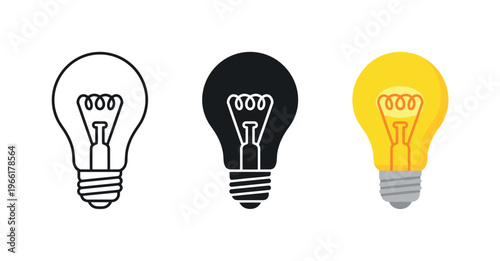 Three light bulb icons representing ideas, innovation, and creativity