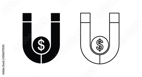 black and white magnets with dollar signs Vector