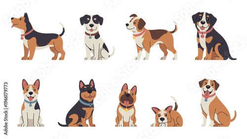 cartoon dog breeds vector sheet different styles