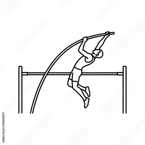 Pole Vault Athlete Jumping Over Bar Track and Field Sports Vector Illustration