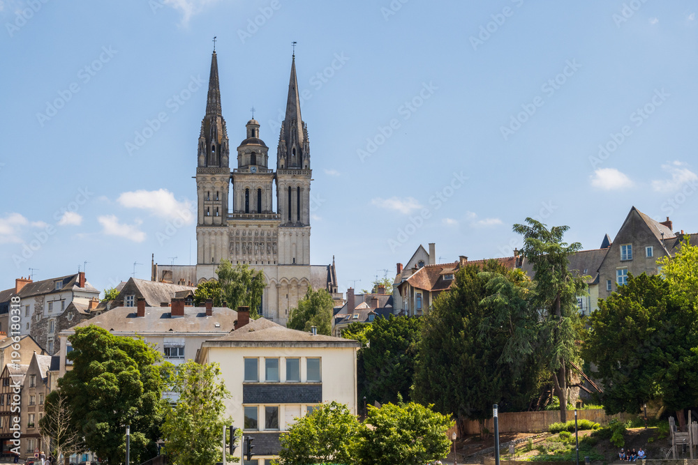 Naklejka premium Angers and its gothic Saint-Maurice cathedral - France