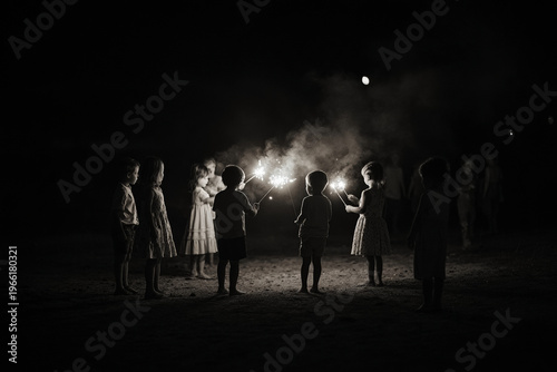 on magical christmas night loving family gathers together to launch fireworks into starry sky