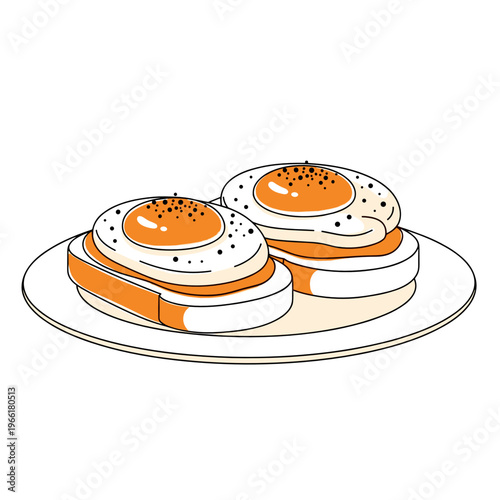 Poached Eggs Sandwich Breakfast Minimal Food Vector Illustration