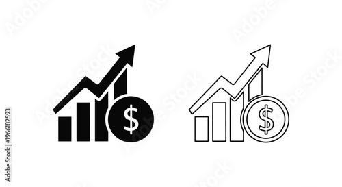 black and white line icons of growing business investment Vector