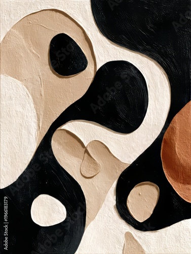 minimalist abstract background combining soft beige tones with bold black accents, strong contrast balanced with calm space, modern luxury wall art, clean composition, no text 