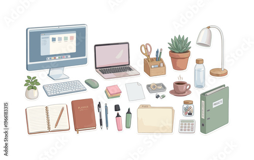 Minimalist desk supplies and office essentials for a clean workspace