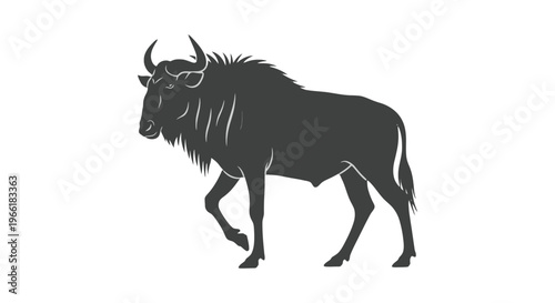 Black Silhouette of Wildebeest or Gnu.