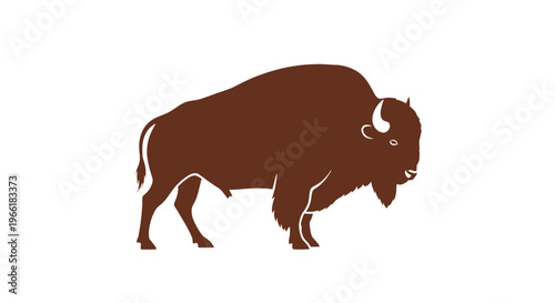 Brown Bison Silhouette Standing Alone.