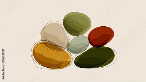 abstract composition with soft irregular shapes, imperfect balance, neutral tones, organic flow, artistic and modern, minimalist