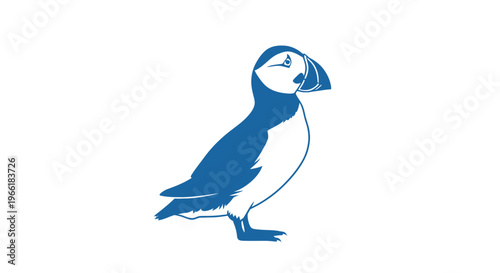 Blue Puffin Bird Illustration on White.