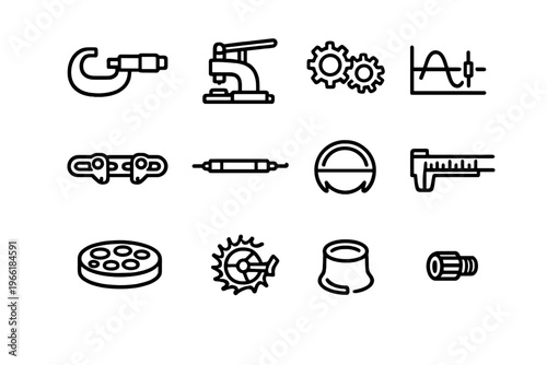 A collection of twelve minimalist line icons representing various