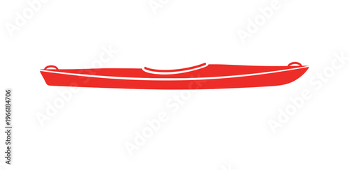 Red Canoe Boat Vector Illustration.