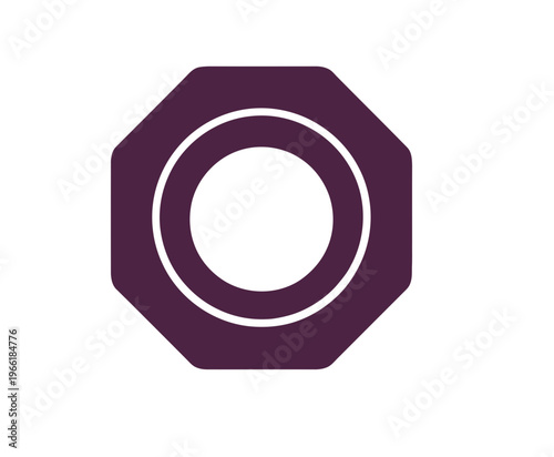 Purple Hexagonal Nut Icon Illustration.