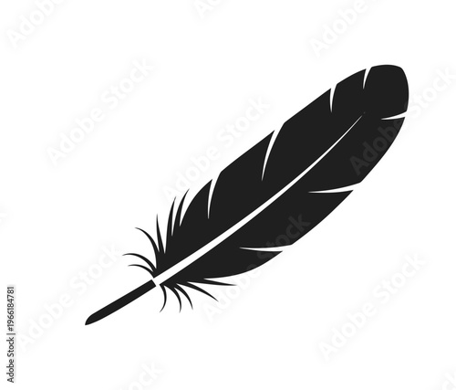 Black Feather Illustration on White Background.