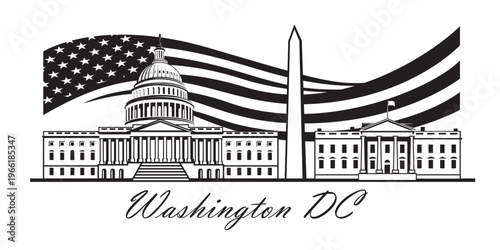 Capitol buiding, Monument and White House in Washington DC