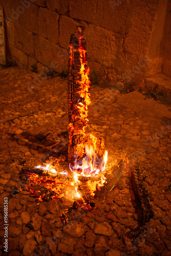 Burning logs of wood