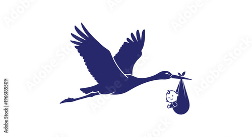 Stork Flying with Baby in Tow.