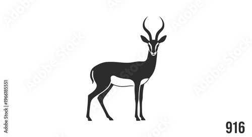 Black Illustration of Deer with Antlers.