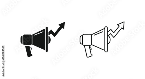 a black and white megaphone with an arrow pointing up Vector