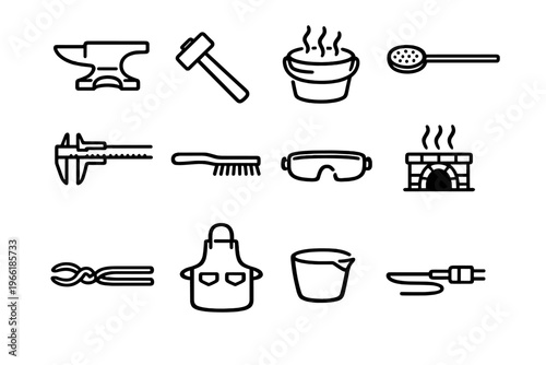 This collection of twelve minimalist black and white line icons