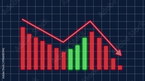 Animated bear market financial chart showing a significant downward trend and stock market crash on a dark grid background.