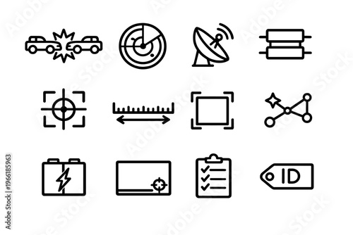 A collection of twelve minimalist black and white line icons