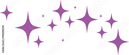 Purple starburst shapes scattered on a white background in a vector graphic illustration design