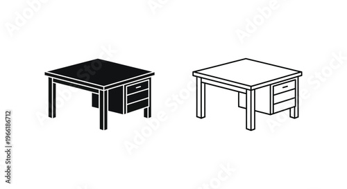a black and white drawing of two simple coffee tables Vector