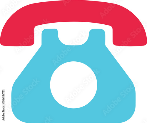 Vector graphic illustration of a classic rotary telephone with red receiver