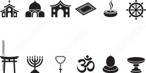 Collection Of Universal Religious And Spiritual Symbols And Icons In Black Vector Silhouette