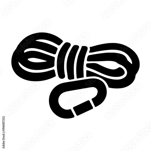 Climbing rope with carabiner solid black icon vector illustration