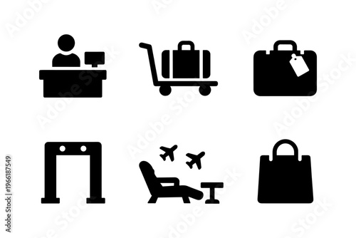 Airport baggage lounge solid black icon set vector illustration