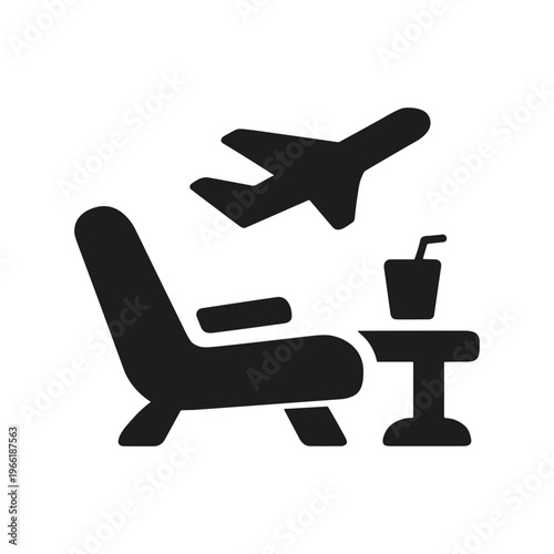 Airport lounge solid black icon vector illustration