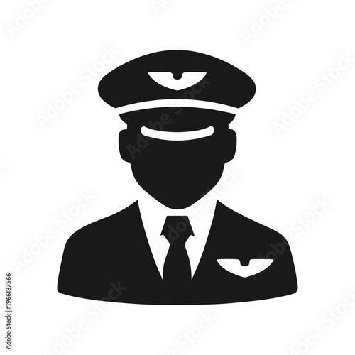 Airline pilot solid black icon vector illustration