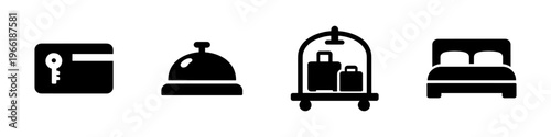 Hotel services hospitality solid black icon set vector illustration