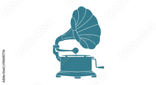 Vintage Gramophone Illustration with Horn Speaker.