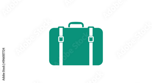 Green Suitcase with Buckles and Handle.