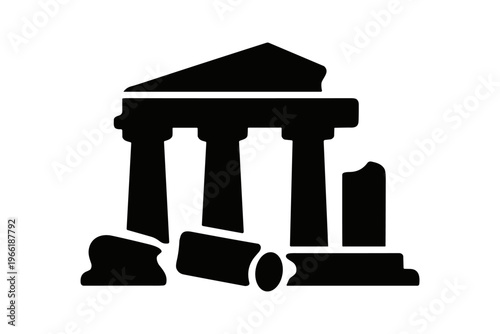 Ancient ruins landmark solid black icon vector illustration