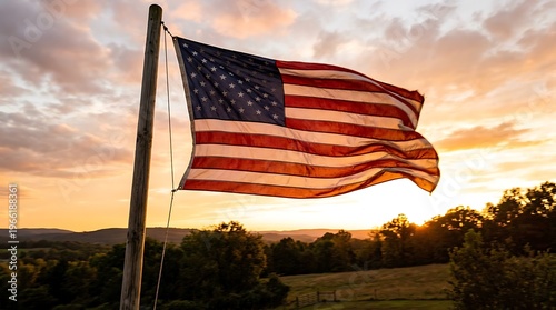 American Flag Sunset Mobile Realistic Shot