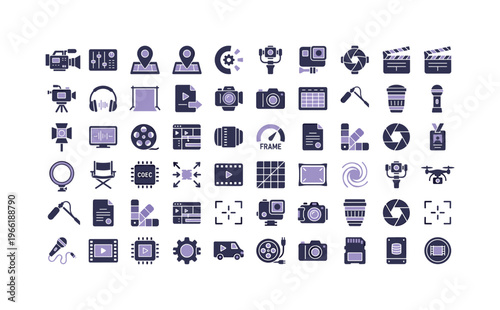 Collection of filmmaking and video production icons for creative projects