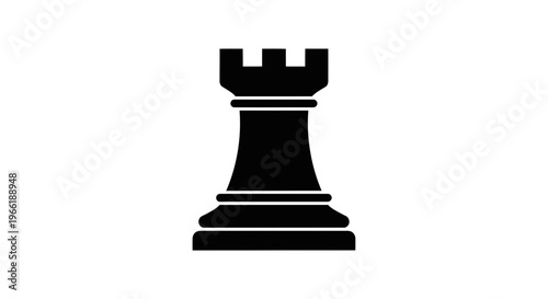 Black Chess Piece Rook Silhouette Icon.