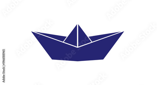 Blue Origami Boat Simple Design Illustration.