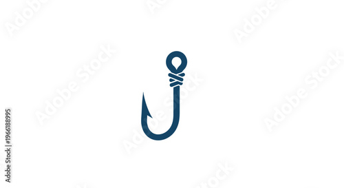 Blue Fishing Hook Illustration on White.