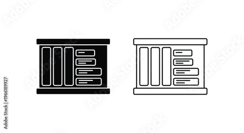 a pair of black and white icons of server racks Vector