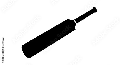 Black Cricket Bat Silhouette Isolated.