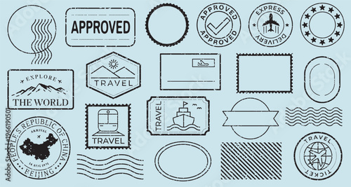 Vintage travel stamp collection vector illustrations
