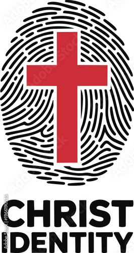Cross within a fingerprint symbol represents the concept of faith and identity, with the words Christ Identity at the bottom
